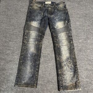 Ecko Unltd Jeans Mens 34 Blue Slim‎ Fit 711 Moto Biker Ribbed Distressed Denim